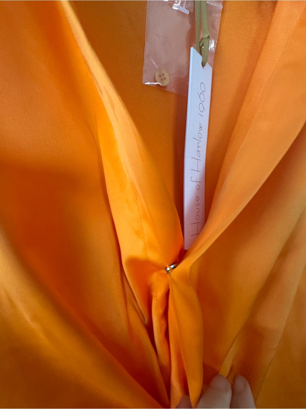 NEW House of Harlow 1960 Orange Satin Twist-Front Mini Dress, Medium - Picture 4 of 9